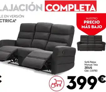 Conforama ZEUS Sofá Relax Manual Tela oferta