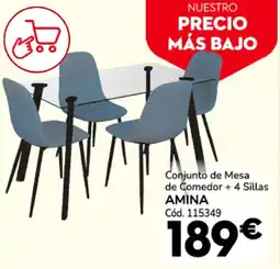 Conforama AMINA Conjunto de Mesa de Comedor + 4 Sillas oferta
