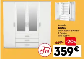 Conforama Armario duna con 4 puertas batientes 2 espejos oferta