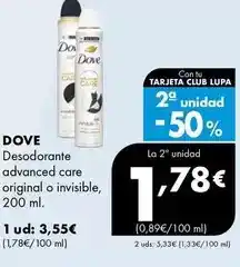 Supermercados Lupa Dove - desodorante advanced care original o invisible oferta