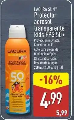 ALDI Lacura sun - protector aerosol transparente kids fps 50+ oferta