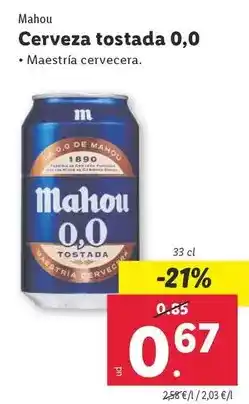 Lidl Mahou - cerveza tostada 0,0 oferta