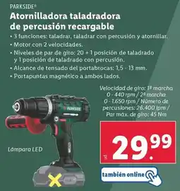 Lidl Parkside - atornilladora taladradora de percusión recargable oferta