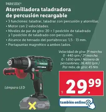 Lidl Parkside - atornilladora taladradora de percusión recargable oferta