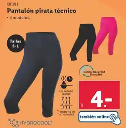 Lidl Crivit - pantalon pirata tecnico oferta