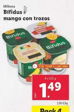 Lidl Milbona - bifidus mango con trozos oferta