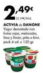 Supermercados Lupa Activia de danone - yogur desnatado con frutos rojos, melocoton, lima y limon, pina o kiwi oferta