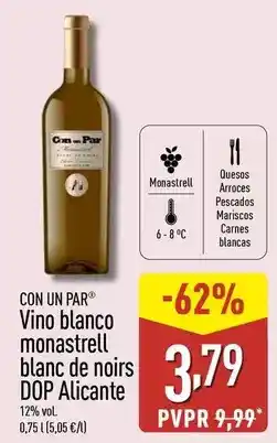 ALDI Con un par - vino blanco monastrell blanc de noirs dop alicante oferta