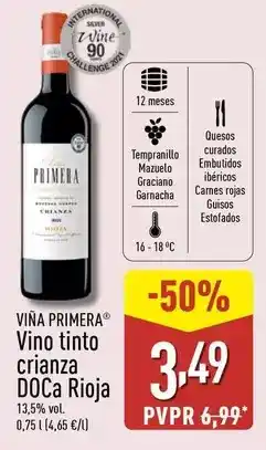 ALDI Vina primera - vino tinto crianza doca rioja oferta