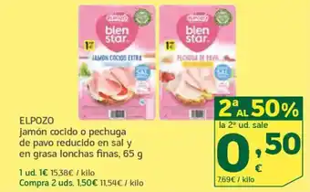 HiperDino ELPOZO jamón cocido o pechuga de pavo reducido en sal y en grasa lonchas finas oferta