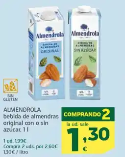 HiperDino ALMENDROLA bebida de almendras original con o sin azúcar oferta