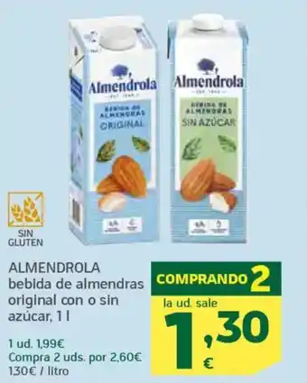 HiperDino ALMENDROLA bebida de almendras original con o sin azúcar oferta
