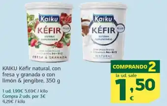 HiperDino KAIKU Kéfir natural, con fresa y granada o con limón & jengibre oferta