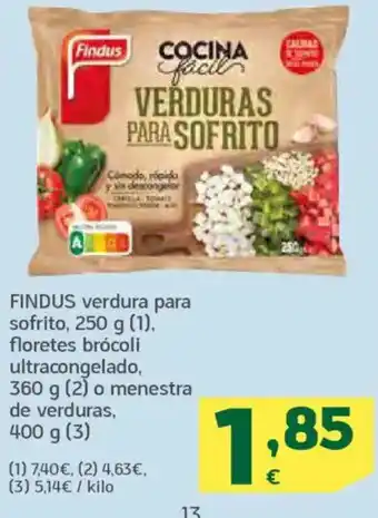 HiperDino FINDUS verdura para sofrito floretes brócoli ultracongelado o menestra de verduras oferta