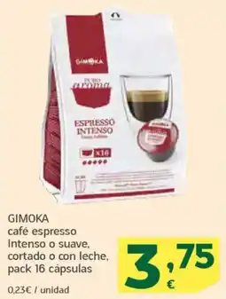 HiperDino GIMOKA café espresso intenso o suave, cortado o con leche, pack 16 cápsulas oferta