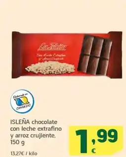 HiperDino ISLEÑA chocolate con leche extrafino y arroz crujiente oferta