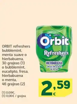 HiperDino ORBIT refreshers bubblemint, menta suave o hierbabuena, 30 grajeas o bubblemint, eucalipto, fresa, hierbabuena o menta oferta