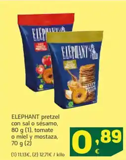 HiperDino ELEPHANT pretzel con sal o sésamo tomate o miel y mostaza, oferta