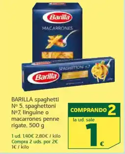 HiperDino BARILLA spaghetti N° 5, spaghettoni Nº7, linguine o macarrones penne rigate oferta