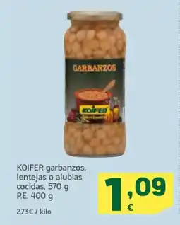 HiperDino KOIFER garbanzos, lentejas o alubias cocidas oferta