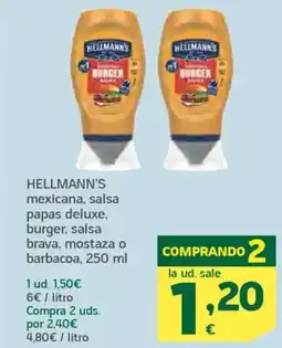 HiperDino HELLMANN'S mexicana, salsa papas deluxe, burger, salsa brava, mostaza o barbacoa oferta