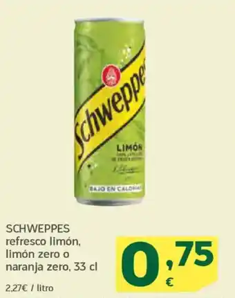 HiperDino SCHWEPPES refresco limón, limón zero o naranja zero oferta