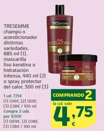 HiperDino TRESEMME champú o acondicionador distintas variedades mascarilla liso keratina o hidratación oferta