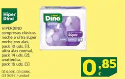 HiperDino HIPERDINO compresas clásicas noche o ultra súper noche con alas ultra alas normal anatómica, oferta