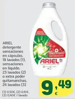 HiperDino ARIEL detergente sensaciones en cápsulas, 19 lavados sensaciones en líquido, 23 lavados o extra poder quitamanchas oferta