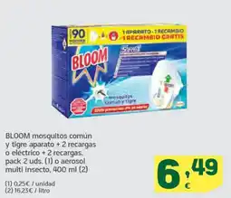 HiperDino BLOOM mosquitos común y tigre aparato + 2 recargas o eléctrico + 2 recargas, o aerosol multi insecto oferta