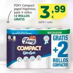 HiperDino FOXY Compact papel higiénico, pack 4 rollos +2 ROLLOS oferta