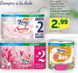 HiperDino FOXY papel higiénico Maxi Seda o Bouquet, pack 4 rollos oferta
