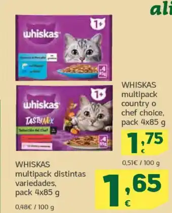 HiperDino WHISKAS multipack country o chef choice oferta