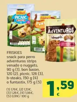 HiperDino FRISKIES snack para perro adventuros strips venado o nuggets, bon bacon picnic b-steak o funtastix oferta