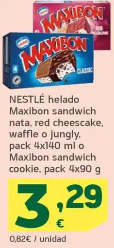 HiperDino NESTLÉ helado Maxibon sandwich nata, red cheescake, waffle o jungly o Maxibon sandwich cookie oferta