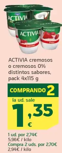 HiperDino ACTIVIA cremosos o cremosos 0% distintos sabores oferta