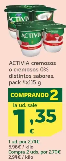 HiperDino ACTIVIA cremosos o cremosos 0% distintos sabores oferta