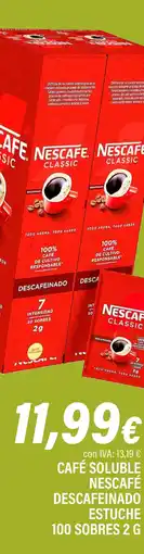 Cash Ifa NESCAFÉ Café soluble descafeinado estuche 100 sobres oferta