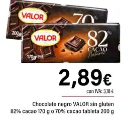 Cash Ifa VALOR Chocolate negro sin gluten 82% cacao o 70% cacao tableta oferta