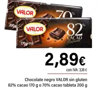 Cash Ifa VALOR Chocolate negro sin gluten 82% cacao o 70% cacao tableta oferta