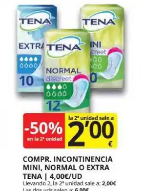 Supermercados MAS Tena Compr. Incontinencia Mini, Normal O Extra oferta