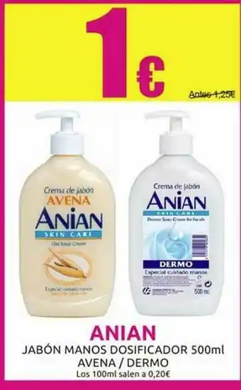 Muchas Perfumerías Anian Jabón Manos Dosificador 500ml Avena Dermo oferta