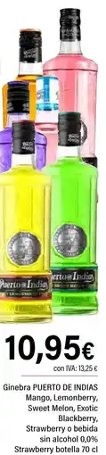 Cash Ifa PUERTO DE INDIAS Ginebra Mango, Lemonberry, Sweet Melon, Exotic Blackberry, Strawberry o bebida sin alcohol 0,0% Strawberry oferta