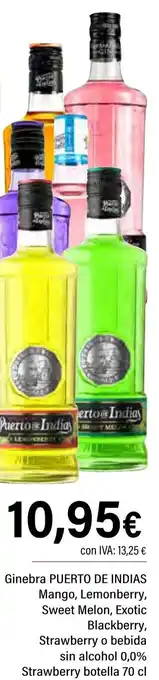Cash Ifa PUERTO DE INDIAS Ginebra Mango, Lemonberry, Sweet Melon, Exotic Blackberry, Strawberry o bebida sin alcohol 0,0% Strawberry oferta