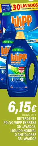 Cash Ifa WIPP EXPRESS Detergente polvo 30 lavados, líquido normal o antiolores 35 lavados oferta