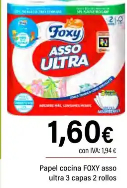 Cash Ifa FOXY Papel cocina asso ultra 3 capas 2 rollos oferta