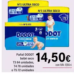 Cash Ifa DODOT Pañal bebé seco T3 84 unidades, T4 78 unidades o T5 72 unidades oferta