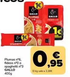 Supeco Gallo - plumas n'6 fideos n'6 o spaghetti n'3 oferta