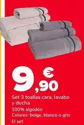 Supeco Set 3 toallas cara, lavabo y ducha oferta