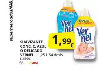 Supermercados MAS Vernel Suavizante Conc. C. Azul O Delicado 1,25L oferta